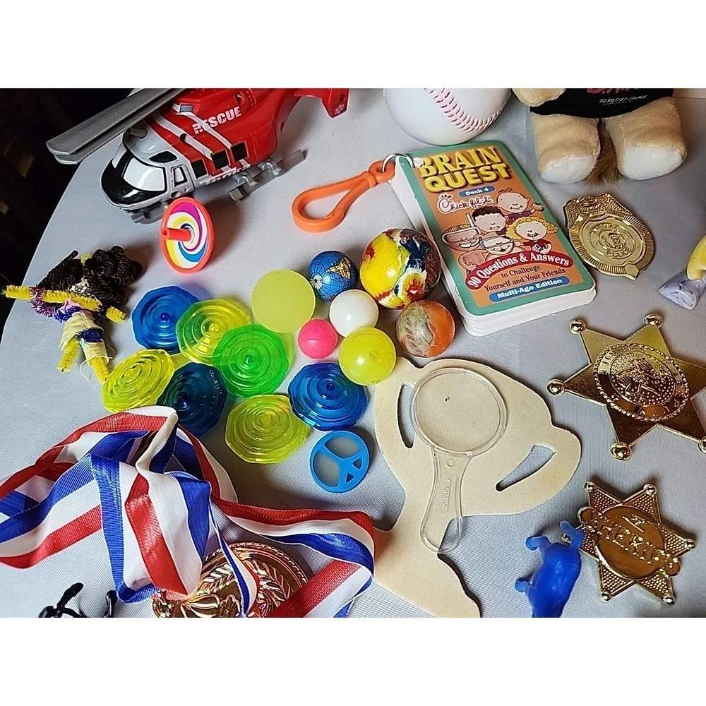 70+ Pcs Miscellaneous Toys, Grab Bag, Balls, Keychains, Spinners, Puppets, Rings